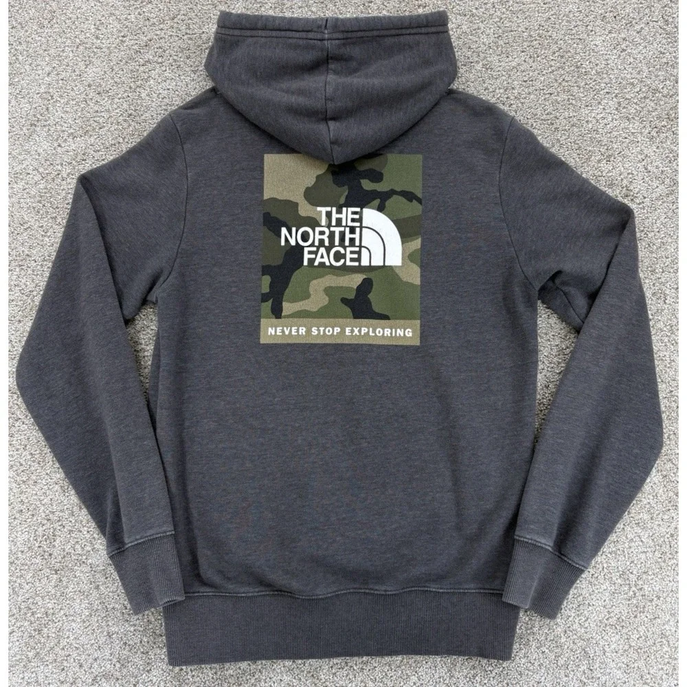 The North Face Evolution Box Camo Hoodie Men's Small Gray Pullover Sweatshirt‎